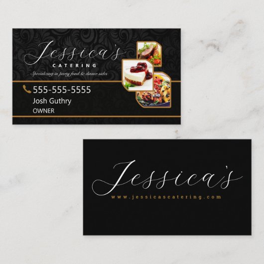 Zwarte Elegant Catering Visitekaartje (Voorkant / Achterkant)