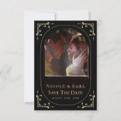 Zwarte Elegant deco Qr Code Foto opslaan Datum Save The Date (Voorkant)