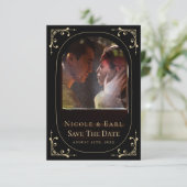 Zwarte Elegant deco Qr Code Foto opslaan Datum Save The Date (Staand voorkant)