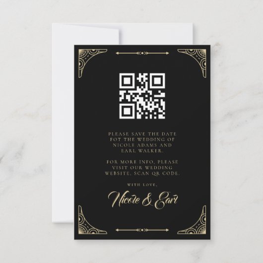 Zwarte Elegant deco Qr Code Foto opslaan Datum Save The Date (Achterkant)