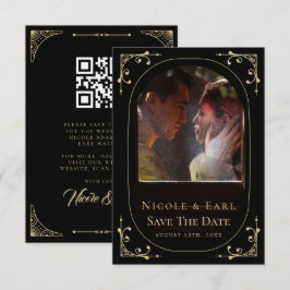Zwarte Elegant deco Qr Code Foto opslaan Datum Save The Date