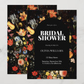 Zwarte Elegant Floral Vrijgezellenfeest Kaart (Voorkant / Achterkant)