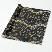 zwarte elegant franse flora faux goud cadeaupapier (Uitgerold)