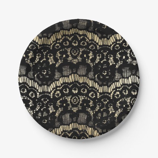 zwarte elegant franse flora faux goud papieren bordje (Voorkant)