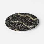 zwarte elegant franse flora faux goud papieren bordje (Gekanteld)