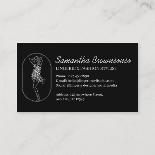 Zwarte Elegant Girly Feminine Minimal Lingerie Visitekaartje (Achterkant)