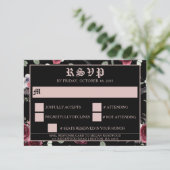 Zwarte Elegant gothic Bat en Roos RSVP Kaartje (Staand voorkant)
