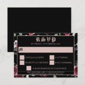 Zwarte Elegant gothic Bat en Roos RSVP Kaartje (Voorkant / Achterkant)