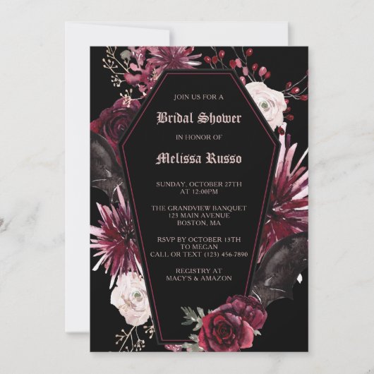 Zwarte Elegant gothic Roos Coffin Vrijgezellenfees Kaart (Voorkant)