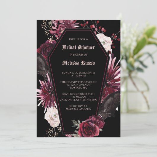 Zwarte Elegant gothic Roos Coffin Vrijgezellenfees Kaart (Staand voorkant)