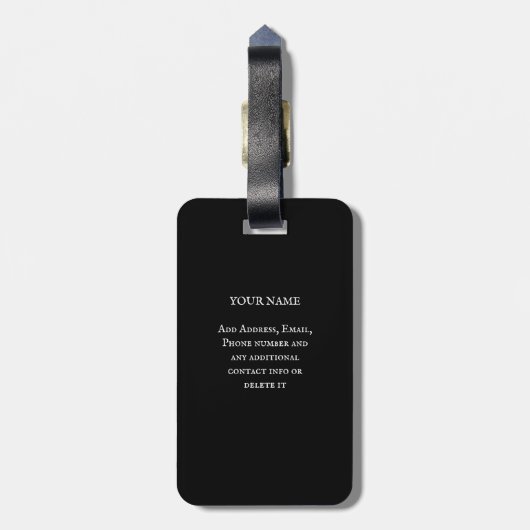 Zwarte Elegant gothische monogram naam Medieval Ty Bagagelabel (Achterkant verticaal)