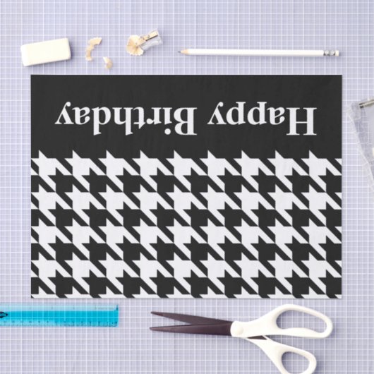 Zwarte Elegant Houndstooth met aangepaste tekst Tissuepapier (Craft)