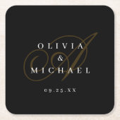 Zwarte Elegant klassiek kalligrafie vintage bruilo Kartonnen Onderzetters (Voorkant)