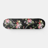 zwarte elegant roze botanische rozen floraal persoonlijk skateboard (Horizontaal)
