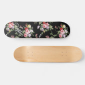 zwarte elegant roze botanische rozen floraal persoonlijk skateboard (Horizontaal)