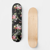zwarte elegant roze botanische rozen floraal persoonlijk skateboard (Voorkant)