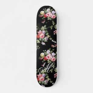  zwarte elegant roze botanische rozen floraal persoonlijk skateboard