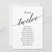 Zwarte Elegant Script Table Number 12 Seating Char Kaart (Voorkant)