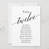 Zwarte Elegant Script Table Number 12 Seating Char Kaart (Achterkant)