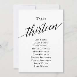 Zwarte Elegant Script Table Number 13 Seating Char Kaart