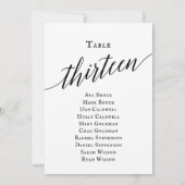 Zwarte Elegant Script Table Number 13 Seating Char Kaart (Achterkant)
