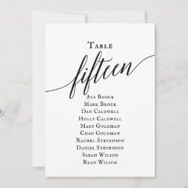 Zwarte Elegant Script Table Number 15 Seating Char Kaart