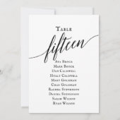 Zwarte Elegant Script Table Number 15 Seating Char Kaart (Achterkant)