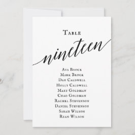 Zwarte Elegant Script Table Number 19 Seating Char Kaart