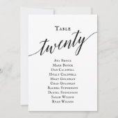 Zwarte Elegant Script Table Number 20 Seating Char Kaart (Voorkant)