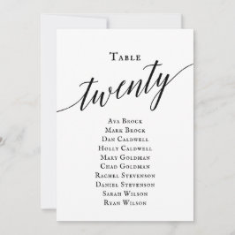 Zwarte Elegant Script Table Number 20 Seating Char Kaart