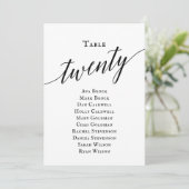 Zwarte Elegant Script Table Number 20 Seating Char Kaart (Staand voorkant)