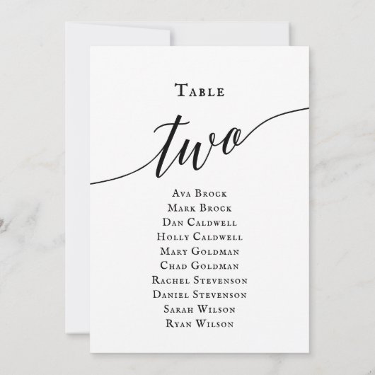 Zwarte Elegant Script Table Number 2 (Zitdiagram) Kaart (Achterkant)