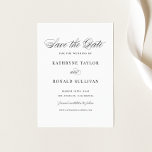 Zwarte Elegant Script Typografie Save The Date<br><div class="desc">Maak je trouwdatum bekend met deze elegant,  behalve de datumkaart. Het kenmerkt een grillig manuscript en klassieke typografie. Pas dit manuscript sparen de datum aan door uw details toe te voegen. Deze klassiek sparen de kaart van de datumaankondiging is ideaal voor om het even welk trouwthema of trouwseizoen.</div>