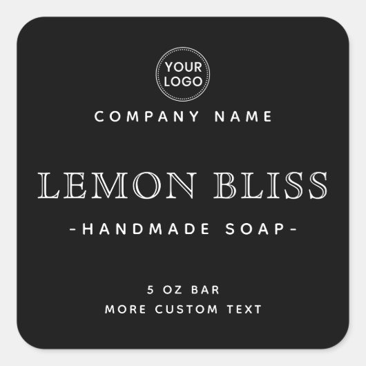 Zwarte elegant vierkante etiketten (Voorkant)