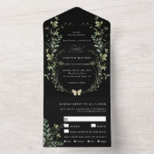 Zwarte Elegant Waterverf Wildflower Wedding All In One Uitnodiging (Binnen)