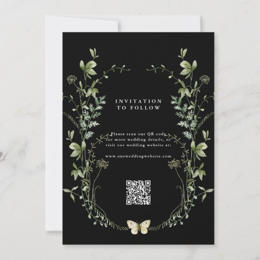 Zwarte Elegant Waterverf Wildflower Wedding Save The Date (Achterkant)