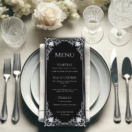 Zwarte Elegante Antieke Monochrome Trouwdag Menu