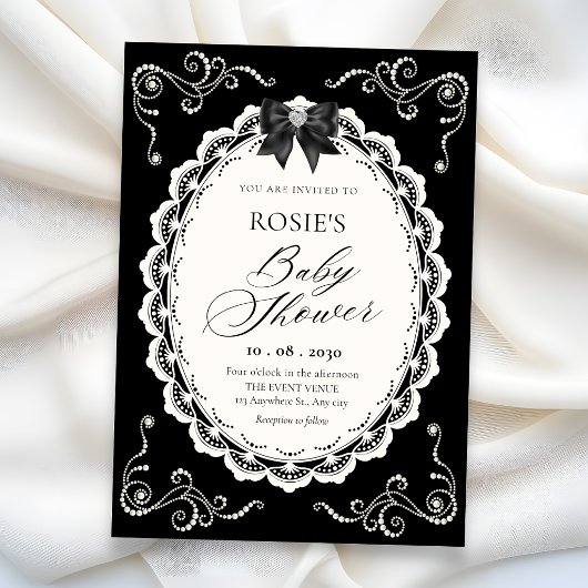 Zwarte Elegante baby shower Kaart