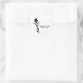 Zwarte Elegante Bloem Gotische Bruiloft Vierkante Sticker (Tas)