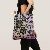 zwarte elegante bloemen tote bag (Dichtbij)