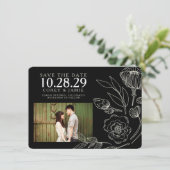 Zwarte Elegante Bloemige Bruiloft Save The Date (Staand voorkant)