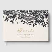 Zwarte elegante  bruidstedenportefeuille gastenboek (Voorkant)