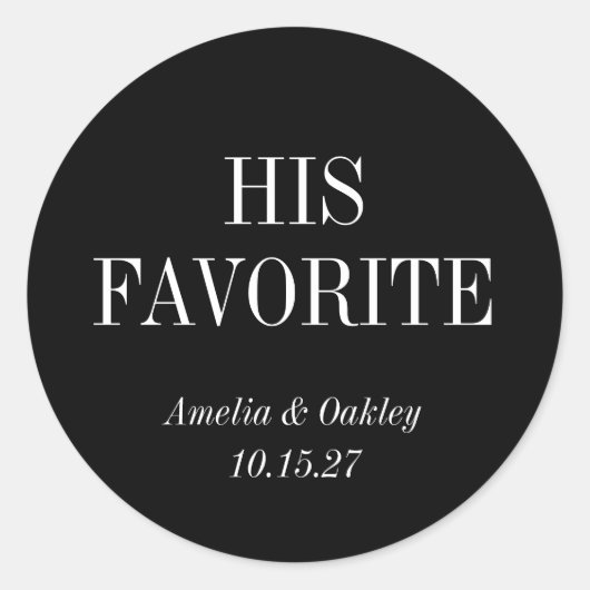 Zwarte elegante bruiloft gunst zijn favoriete gewo ronde sticker (Voorkant)