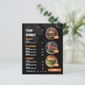 Zwarte Elegante Burger Restaurant Menu Uitnodiging (Staand voorkant)