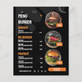 Zwarte Elegante Burger Restaurant Menu Uitnodiging (Voorkant)