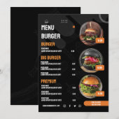 Zwarte Elegante Burger Restaurant Menu Uitnodiging (Voorkant / Achterkant)