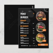 Zwarte Elegante Burger Restaurant Menu Uitnodiging (Voorkant / Achterkant)