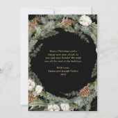 Zwarte Elegante dennenkrans | Goud Vrolijk Kerstfe Feestdagenkaart (Achterkant)