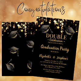 Zwarte elegante dubbele Celebration Graduation Par Kaart