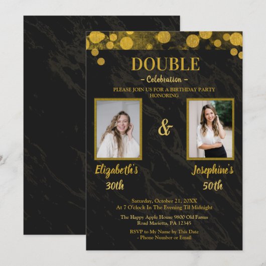 Zwarte elegante dubbele gewricht verjaardag 2 FOTO Kaart (Voorkant / Achterkant)